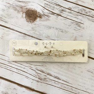 City New York Women's White Multi Strand Beaded Choker Necklace & Earrings Set